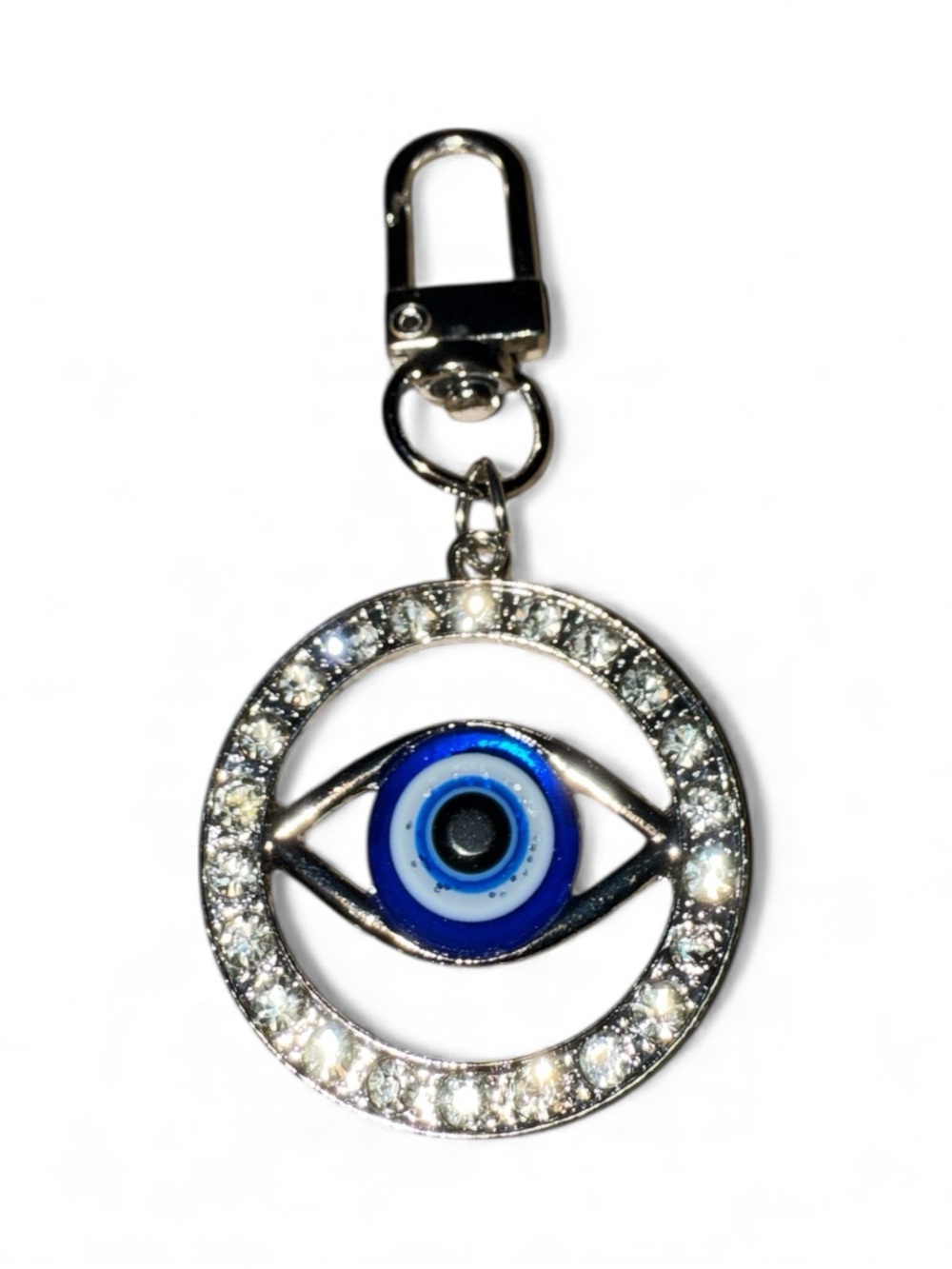 Evil Eye Crystal Keychain Charm in Blue and Silver